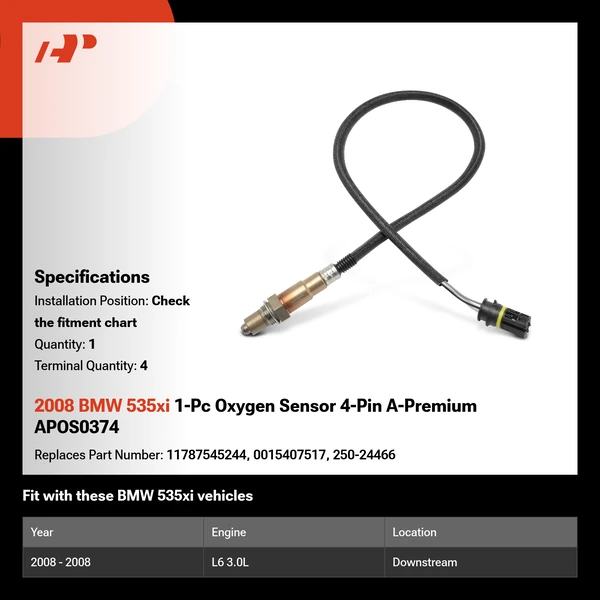 2008 BMW 535xi 1-Pc Oxygen Sensor 4-Pin A-Premium APOS0374