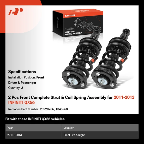 2 Pcs Front Complete Strut & Coil Spring Assembly for 2011-2013 INFINITI QX56