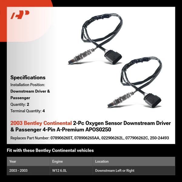 2003 Bentley Continental 2-Pc Oxygen Sensor Downstream Driver & Passenger 4-Pin A-Premium APOS0250