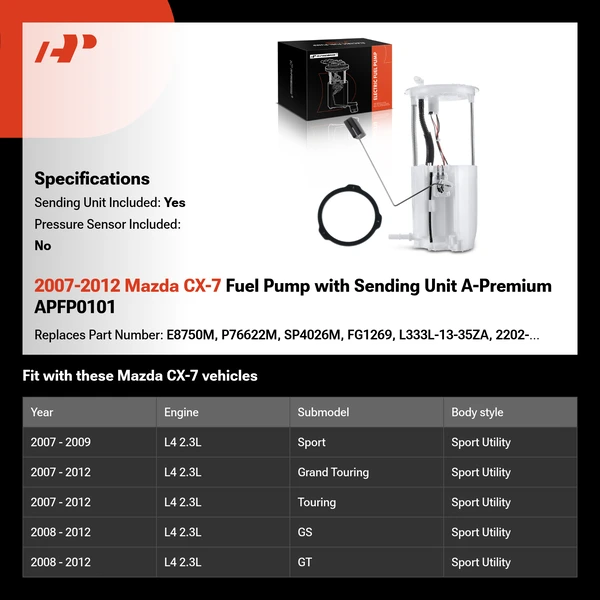 2007-2012 Mazda CX-7 Fuel Pump with Sending Unit A-Premium APFP0101