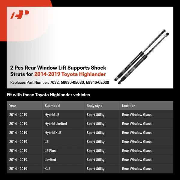 2 Pcs Rear Window Lift Supports Shock Struts for 2014-2019 Toyota Highlander