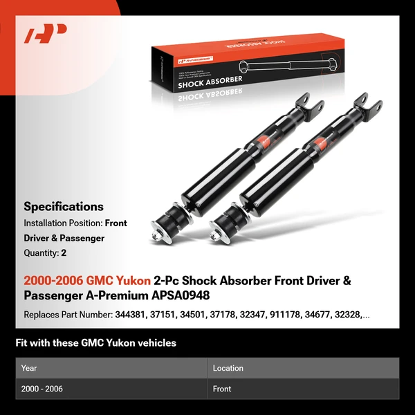 2000-2006 GMC Yukon 2-Pc Shock Absorber Front Driver & Passenger A-Premium APSA0948