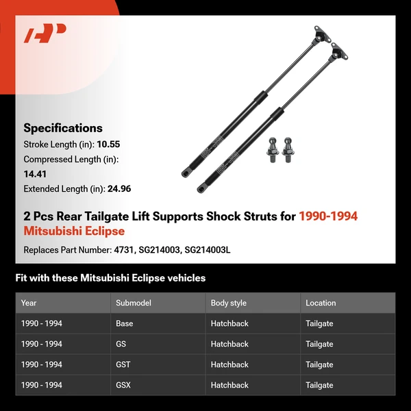 2 Pcs Rear Tailgate Lift Supports Shock Struts for 1990-1994 Mitsubishi Eclipse