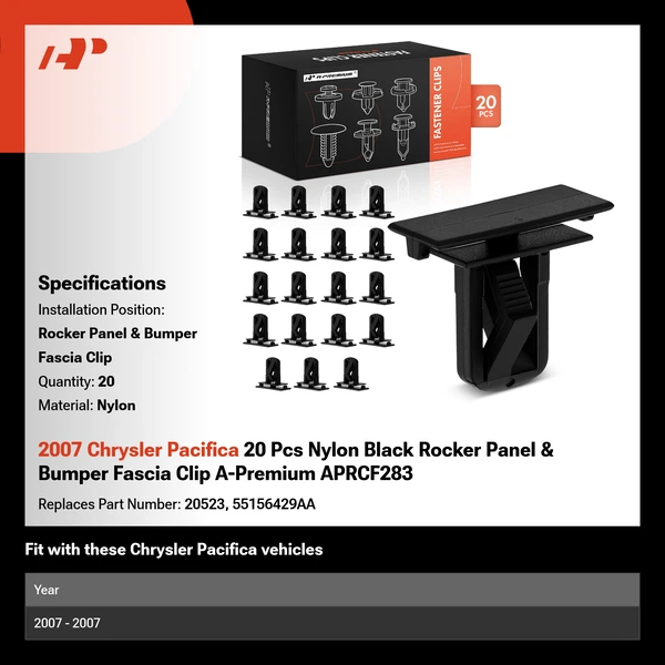 2007 Chrysler Pacifica 20 Pcs Nylon Black Rocker Panel & Bumper Fascia Clip A-Premium APRCF283