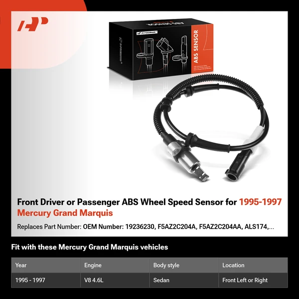 Front Driver or Passenger ABS Wheel Speed Sensor for 1995-1997 Mercury Grand Marquis