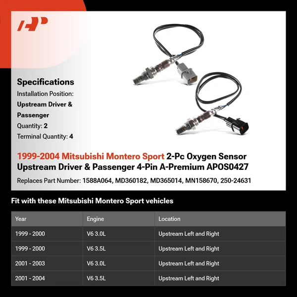 1999-2004 Mitsubishi Montero Sport 2-Pc Oxygen Sensor Upstream Driver & Passenger 4-Pin A-Premium APOS0427