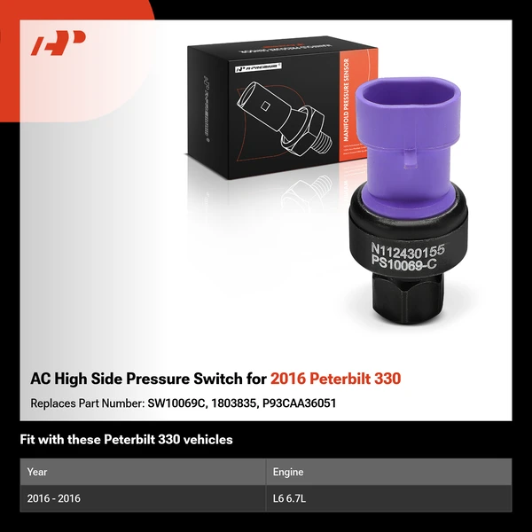 AC High Side Pressure Switch for 2016 Peterbilt 330