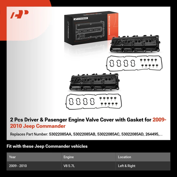 2 Pcs Driver & Pasenger Engine Valve Cover with Gasket for 2009-2010 Jeep Commander