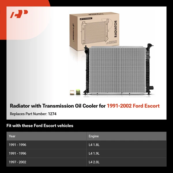 Radiator with Transmission Oil Cooler for 1991-2002 Ford Escort
