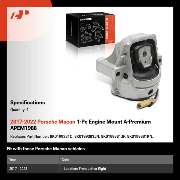 2017-2022 Porsche Macan 1-Pc Engine Mount A-Premium APEM1988