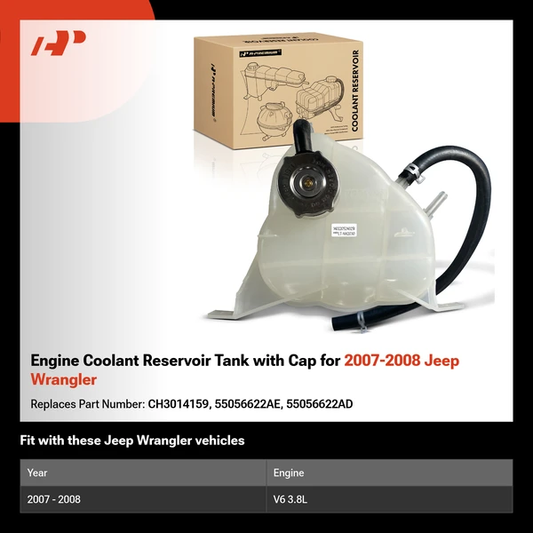 Engine Coolant Reservoir Tank with Cap for 2007-2008 Jeep Wrangler