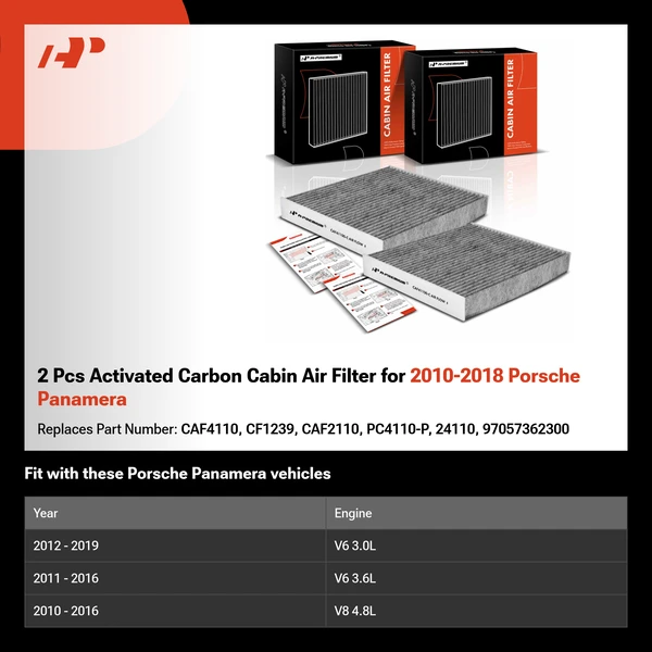 2 Pcs Activated Carbon Cabin Air Filter for 2010-2018 Porsche Panamera