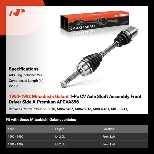1990-1992 Mitsubishi Galant 1-Pc CV Axle Shaft Assembly Front Driver Side A-Premium APCVA396