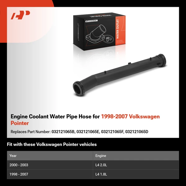 Engine Coolant Water Pipe Hose for 1998-2007 Volkswagen Pointer