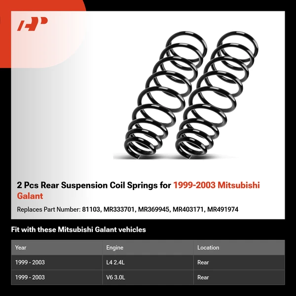 2 Pcs Rear Suspension Coil Springs for 1999-2003 Mitsubishi Galant