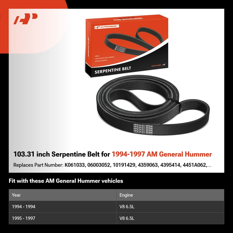 103.31 inch Serpentine Belt for 1994-1997 AM General Hummer