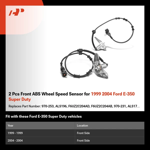 2 Pcs Front ABS Wheel Speed Sensor for 1999 2004 Ford E-350 Super Duty