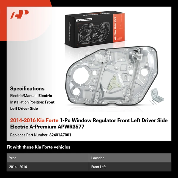 2014-2016 Kia Forte 1-Pc Window Regulator Front Left Driver Side Electric A-Premium APWR3577