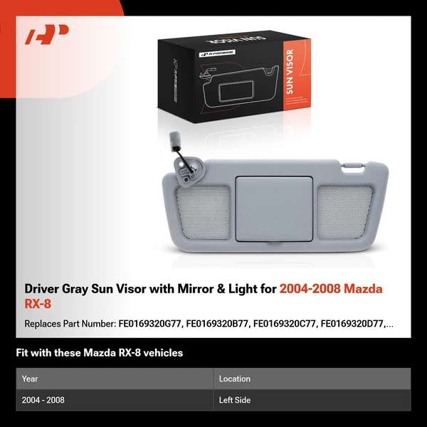 Driver Gray Sun Visor with Mirror & Light for 2004-2008 Mazda RX-8