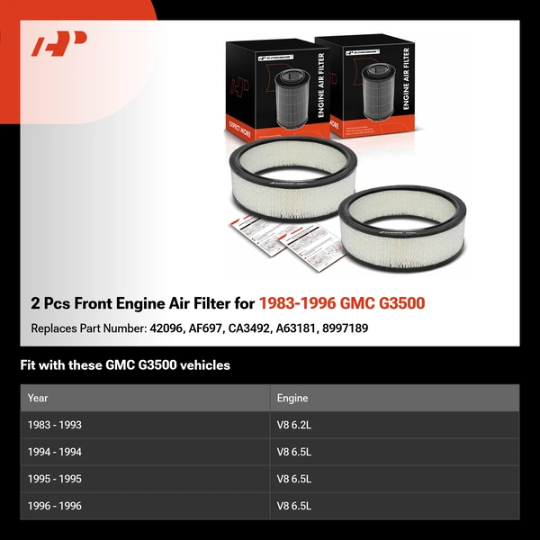 2 Pcs Front Engine Air Filter for 1983-1996 GMC G3500