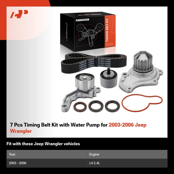 7 Pcs Timing Belt Kit with Water Pump for 2003-2006 Jeep Wrangler