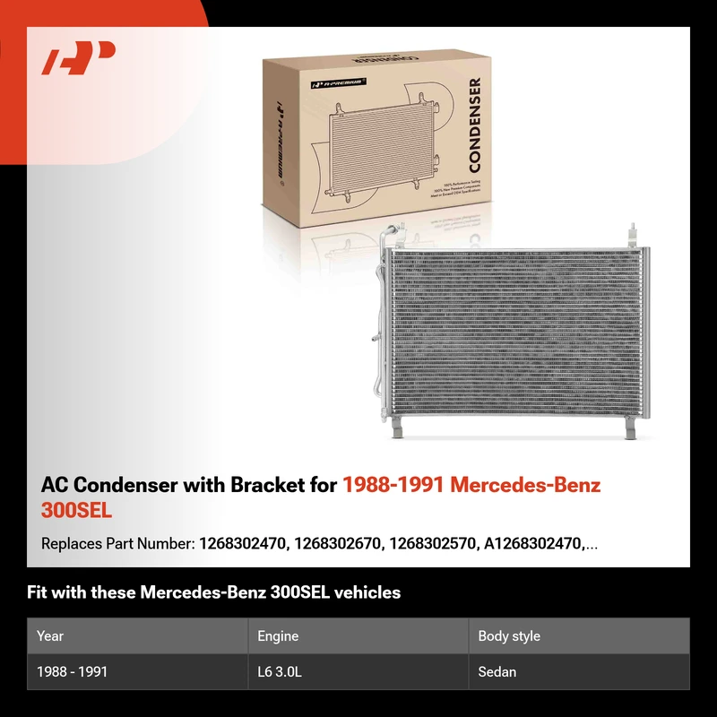 AC Condenser with Bracket for 1988-1991 Mercedes-Benz 300SEL