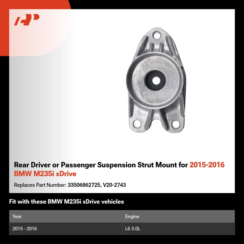 Rear Driver or Passenger Suspension Strut Mount for 2015-2016 BMW M235i xDrive