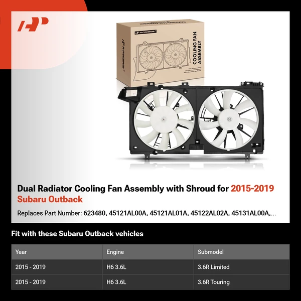 Dual Radiator Cooling Fan Assembly with Shroud for 2015-2019 Subaru Outback