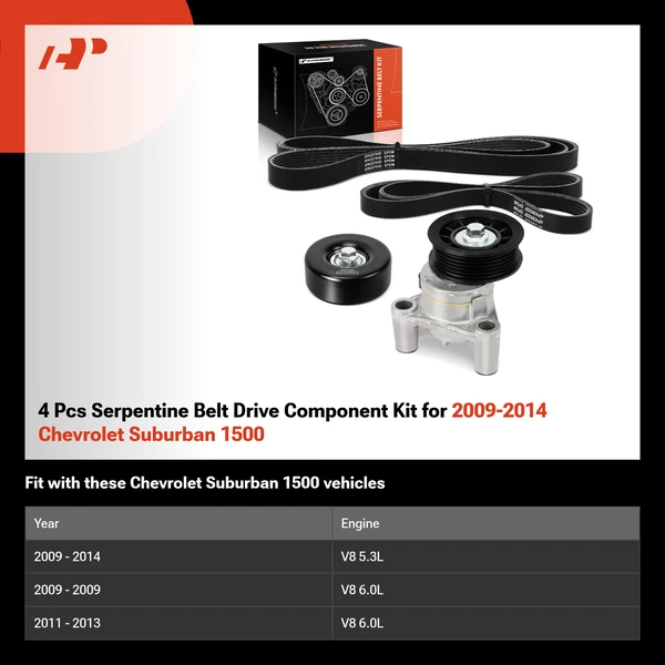 4 Pcs Serpentine Belt Drive Component Kit for 2009-2014 Chevrolet Suburban 1500