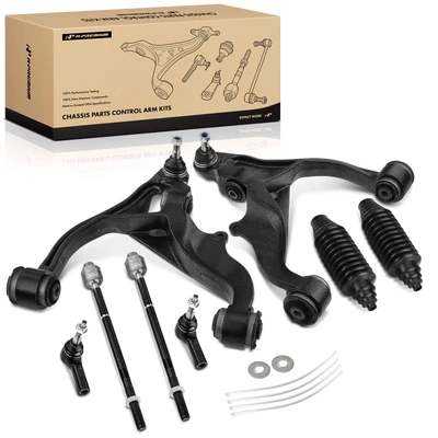 8 Pcs Front Lower Control Arms & Ball Joint Inner Outer Tie Rod End