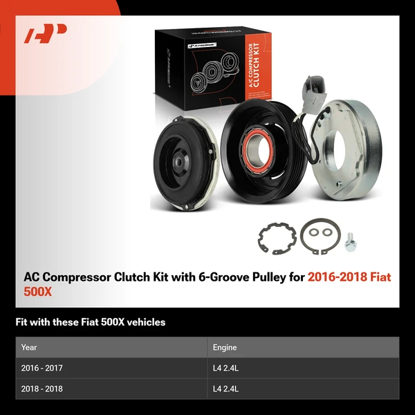 AC Compressor Clutch Kit with 6-Groove Pulley for 2016-2018 Fiat 500X
