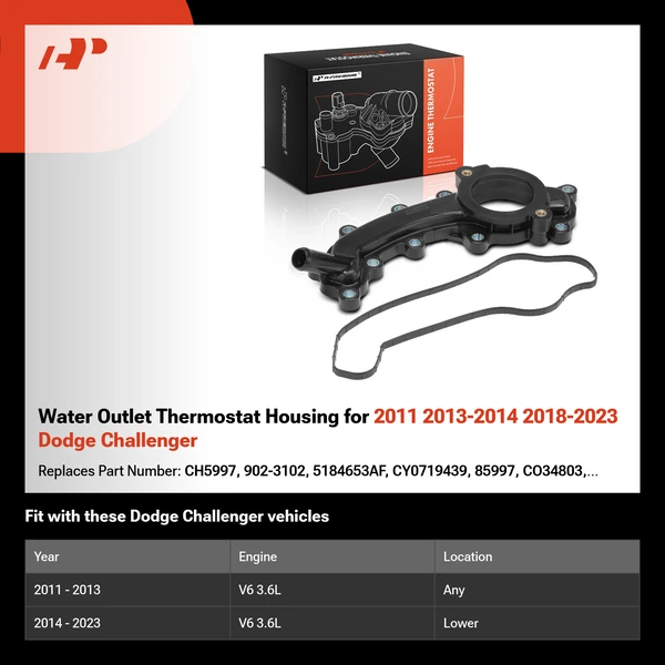Water Outlet Thermostat Housing for 2011 2013-2014 2018-2023 Dodge Challenger