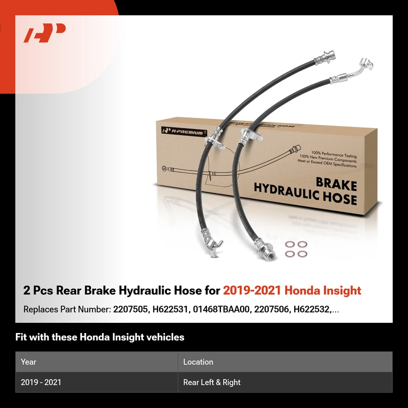 2 Pcs Rear Brake Hydraulic Hose for 2019-2021 Honda Insight