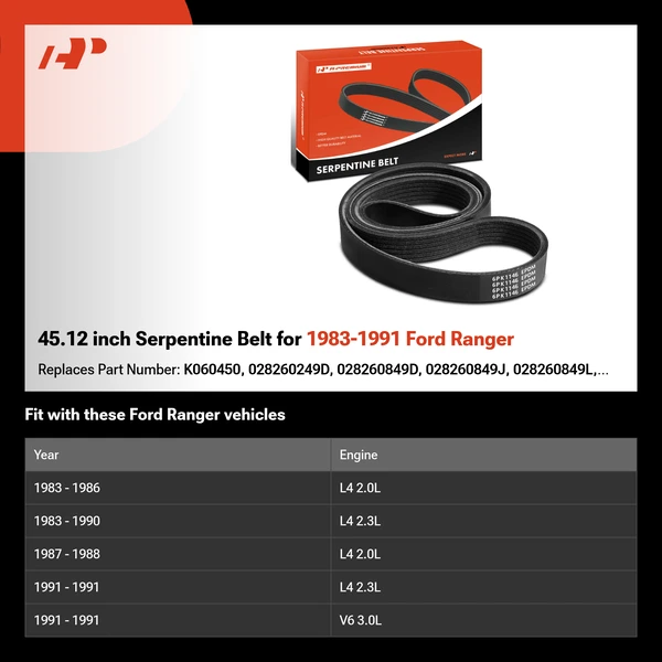 45.12 inch Serpentine Belt for 1983-1991 Ford Ranger