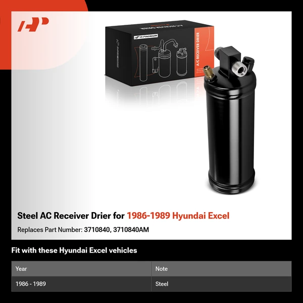 Steel AC Receiver Drier for 1986-1989 Hyundai Excel