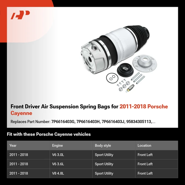 Front Driver Air Suspension Spring Bags for 2011-2018 Porsche Cayenne