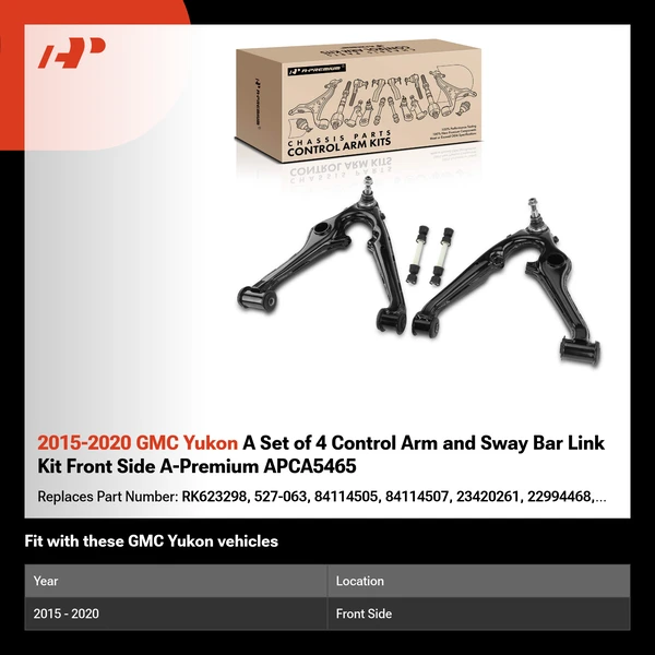 2015-2020 GMC Yukon A Set of 4 Control Arm and Sway Bar Link Kit Front Side A-Premium APCA5465