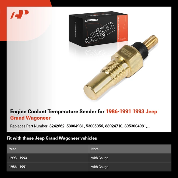 Engine Coolant Temperature Sender for 1986-1991 1993 Jeep Grand Wagoneer