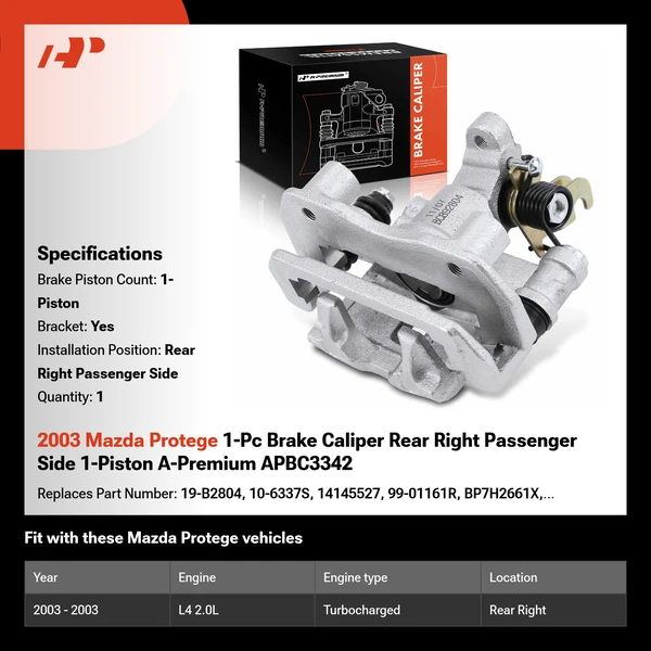 2003 Mazda Protege 1-Pc Brake Caliper Rear Right Passenger Side 1-Piston A-Premium APBC3342