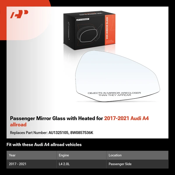 Passenger Mirror Glass with Heated for 2017-2021 Audi A4 allroad