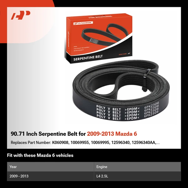 90.71 Inch Serpentine Belt for 2009-2013 Mazda 6