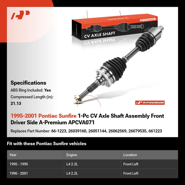 1995-2001 Pontiac Sunfire 1-Pc CV Axle Shaft Assembly Front Driver Side A-Premium APCVA071