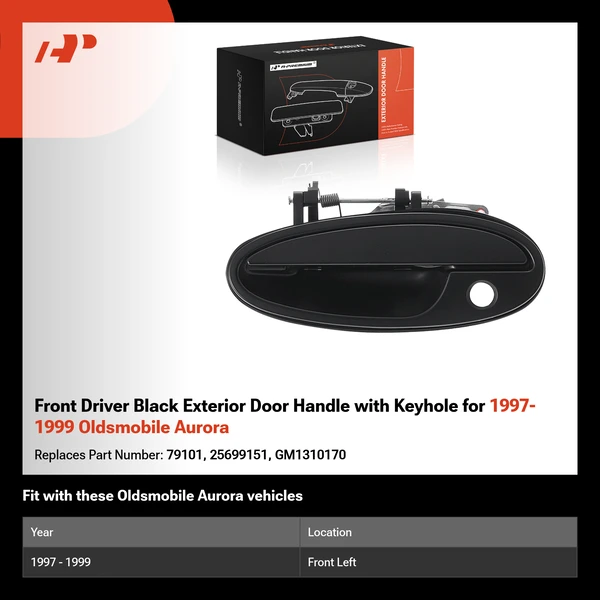 Front Driver Black Exterior Door Handle with Keyhole for 1997-1999 Oldsmobile Aurora