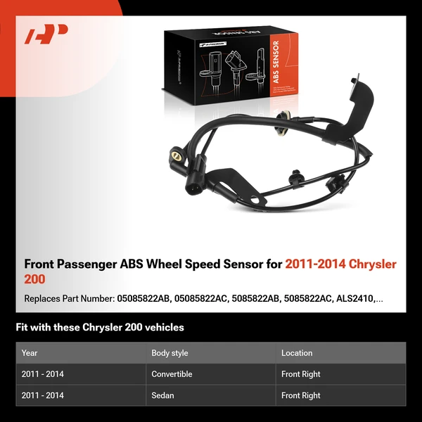 Front Passenger ABS Wheel Speed Sensor for 2011-2014 Chrysler 200