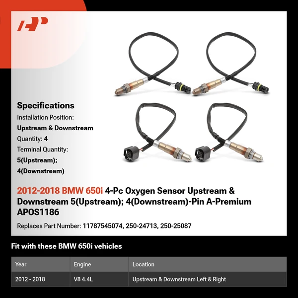 2012-2018 BMW 650i 4-Pc Oxygen Sensor Upstream & Downstream 5(Upstream); 4(Downstream)-Pin A-Premium APOS1186