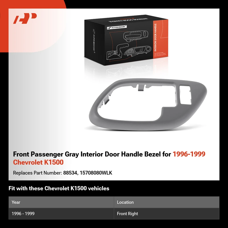 Front Passenger Gray Interior Door Handle Bezel for 1996-1999 Chevrolet K1500