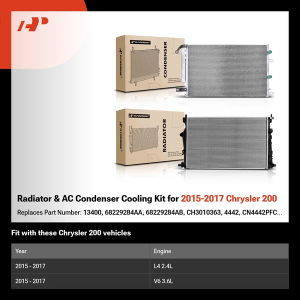 Radiator & AC Condenser Cooling Kit for 2015-2017 Chrysler 200
