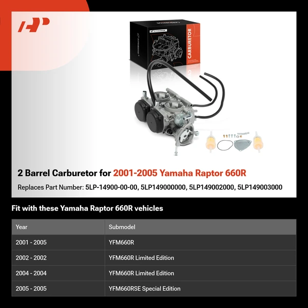 2 Barrel Carburetor for 2001-2005 Yamaha Raptor 660R