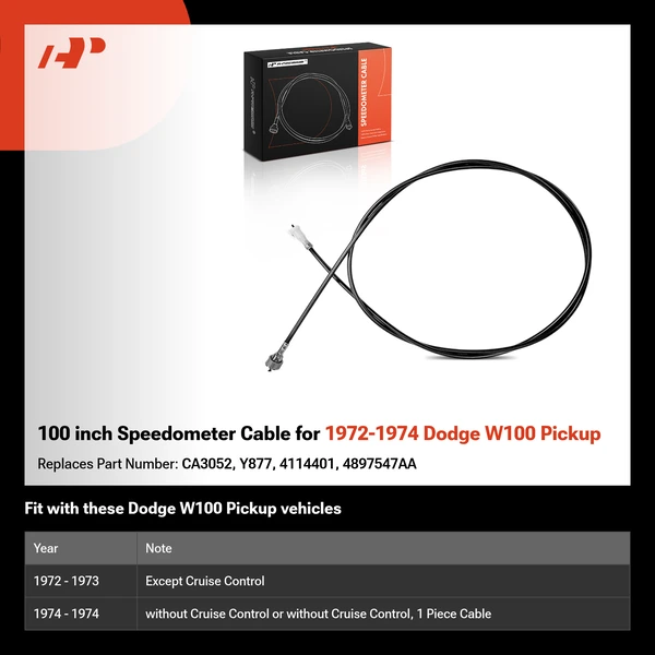 100 inch Speedometer Cable for 1972-1974 Dodge W100 Pickup
