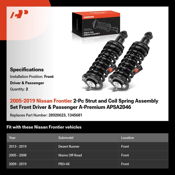 2005-2019 Nissan Frontier 2-Pc Strut and Coil Spring Assembly Set Front Driver & Passenger A-Premium APSA2046